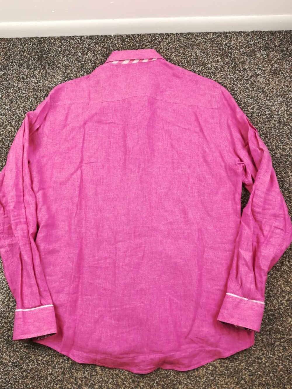 Stone Rose Shirt Linen Floral Flip Cuff L/S Button Up Pink Mens 3 (Medium) - Picture 6 of 11